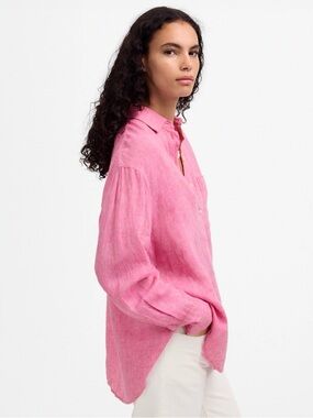 Madewell Oversized Linen Button-Down Shirt Modern Fuchsia